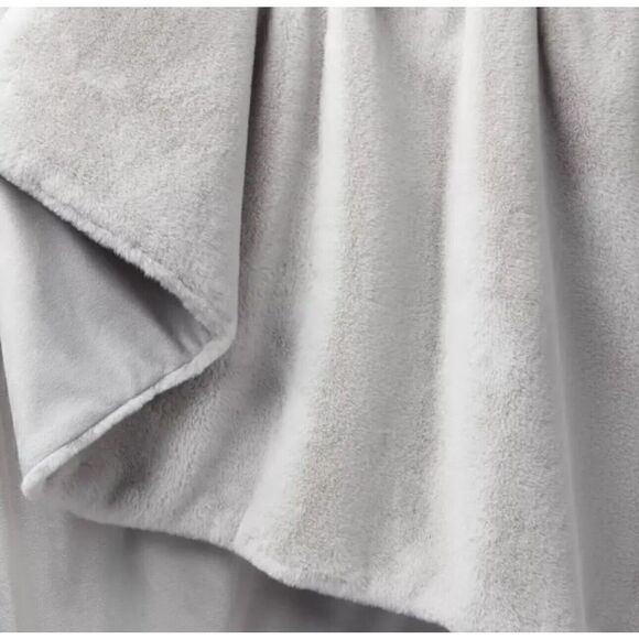 Faux Rabbit Fur Throw Blanket Light Gray - Threshold. 50”x60”. NWT. - Picture 2 of 7